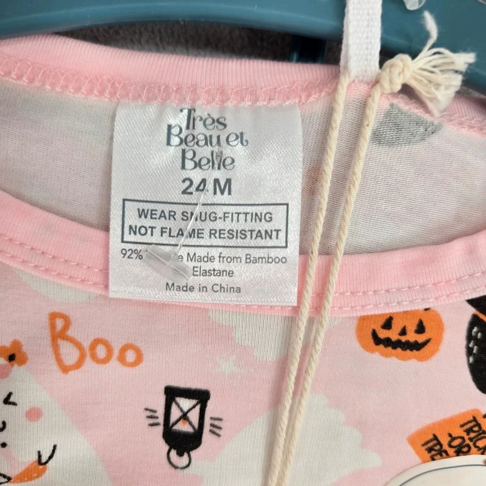 Tres Beau et Belle New 24M Ghost Pajama Set Toddler‎ Girls Halloween Bamboo Pink